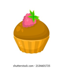 Abstract Flat Fast Food CupCake With Raspberries Meal Background Vector Design Style Cooking, Breakfast