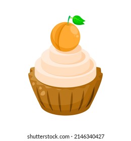 Abstract Flat Fast Food CupCake With Peach Meal Background Vector Design Style Cooking, Breakfast