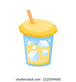 Abstrakte, flache Schnellimbiss-Soda in einem Glas mit einem Hintergrund aus Stroh, Vektordesign, Küche, Frühstück