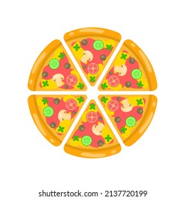 Resumen Comida rápida plana Rebanadas de pizza Fondo de Comida Vector Diseño Cocina, Desayuno