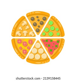 Resumen Pizza De Comida Llanta Con Diferentes Piezas Fondo De Comida Vector Diseño Cocina, Desayuno