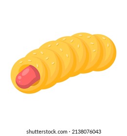 Abstract Flat Fast Food Sausage In Dough Meal Background Vector Design Style Cooking, Breakfast