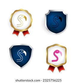 Resumen El distintivo de la cabeza plana Flamingo y la colección de etiquetas, se pueden usar para diseños de negocios, presentaciones o cualquier diseño adecuado.
