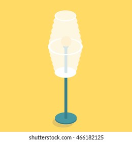 abstract flat floor lamp with round lampshade, isolated on yellow background.vector illustration, isometric