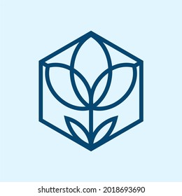 Abstract Flat Flower Cube Organic Plantation Technology, Digital Line Art Logo Identity