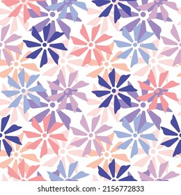 Abstract flat flower silhouette icon vector seamless pattern background. Floral graphic ornament wallpaper. Bright summer backdrop. Template for print, design, banner or card.