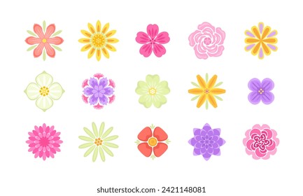 Abstract flat flowers icon set. Collection of simple floral motifs. Vector illustration.