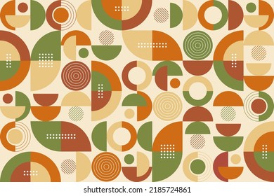 Resumen de fondo geométrico plano, diseño de patrones de mosaico con la forma simple de círculos, puntos y líneas. Diseño mural. Neogeométrico. Ilustración vectorial.