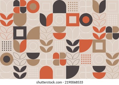 Abstract flat geometric background, mosaic pattern design with the simple shape of circles, squares, lines, and dots. Mural wallpaper. Neo geometric. Vector Illustration.