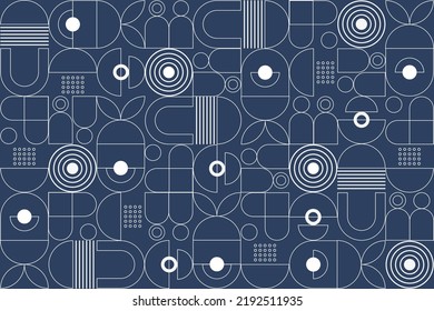 Abstract Flat Geometric Background, Mosaic Pattern Design With The Simple Shape Of Circles, Dots, And Line Art. Duotone. Mural Wallpaper. Neo Geometric. Vector Illustration.