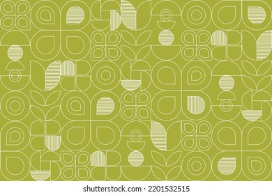 Abstract flat geometric background, mosaic pattern design with the simple shape of white line on green background. Mural wallpaper. Neo geometric. Vector Illustration. 