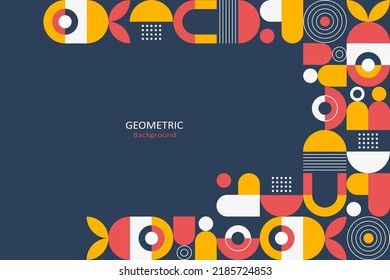 Abstract flat geometric background, template design of mosaic pattern with the simple shape of circles, lines, and dots. Landing page design, Vector Illustration.