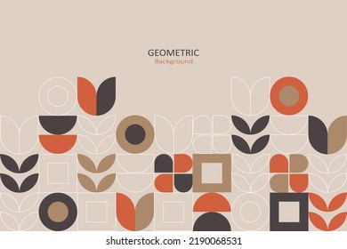 Abstract flat geometric background, template design with the simple shape of circles, squares, and lines. Landing page design, Vector Illustration.