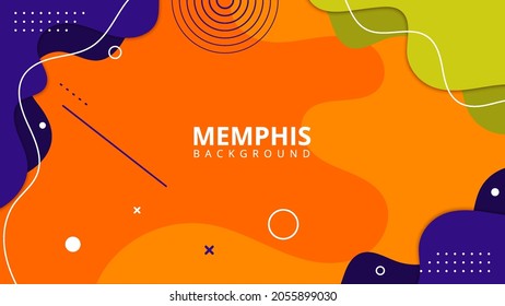 Resumen del fondo de memphis geométricos plano con el fondo naranja del Vector Premium. Adecuado para el fondo de la cubierta, el volante, etc.