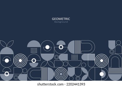 Abstrakte, flache geometrische Darstellung auf dunklem Hintergrund, Vorlagendesign mit einfacher Form von Kreisen, Punkten und Linien. Landing Page Design. Vektorgrafik.