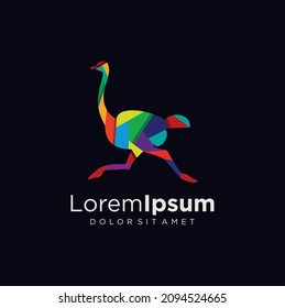 Abstract Flat geometric ostrich run Logo colorful Suitable For Company Logos Business Media Games Personal Needs And Others. bird vector template illustration