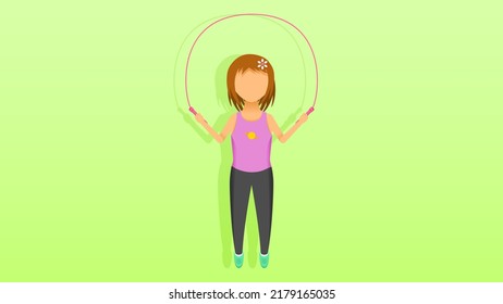 Abstract Flat Girl Doing Exercises Jumping Rope Sport Cartoon People Character Concept Illustration Vector Design Style