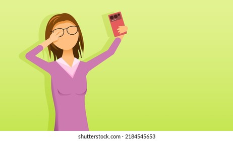 Abstract Flat Girl Taking A Selfie With A Smartphone Cartoon People Character Concept Illustration Vector Design Style