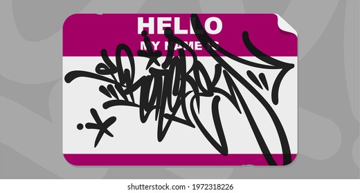 Abstract Flat Graffiti Style Sticker Hello My Name Is With Some Street Art Lettering Vector Illustration Art