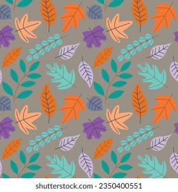 Abstract flat hand draw autumn leaves background. Vector illustration.