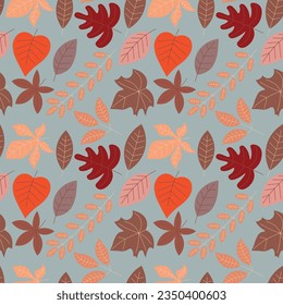 Abstract flat hand draw autumn leaves background. Vector illustration.