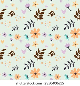 Abstract flat hand draw floral pattern background. Vector illustration.