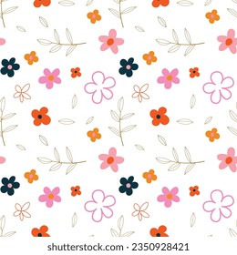 Abstract flat hand draw floral pattern background. Vector illustration.