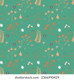 Abstract flat hand draw floral pattern background. Vector illustration.