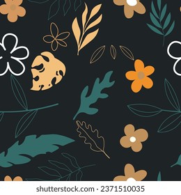 Abstract flat hand draw floral pattern background. Vector illustration.