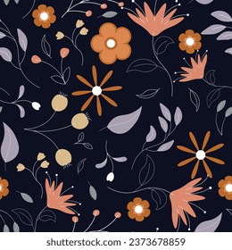 Resumen de fondo de patrón floral dibujado a mano plana. Ilustración vectorial.
