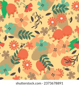 Abstract flat hand draw floral pattern background. Vector illustration.