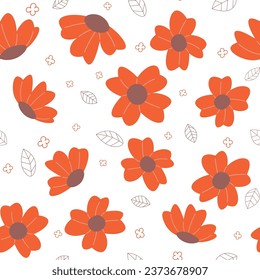 Abstract flat hand draw floral pattern background. Vector illustration.