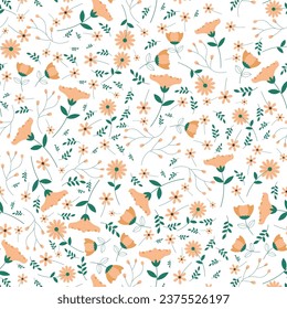 Abstract flat hand draw floral pattern background. Vector illustration.