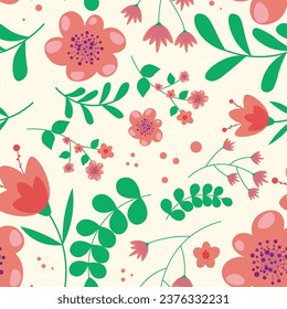 Abstract flat hand draw floral pattern background. Vector illustration.
