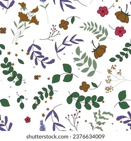 Resumen de fondo de patrón floral dibujado a mano plana. Ilustración vectorial.