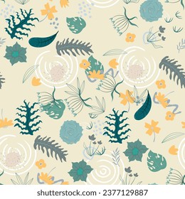 Resumen de fondo de patrón floral dibujado a mano plana. Ilustración vectorial.