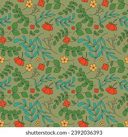 Abstract flat hand draw floral pattern background. Vector illustration.