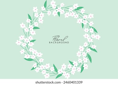 Abstract flat hand draw floral wreath background. Vector. Seamless floral pattern with white and green wildflower garden and leaf wallpaper background elements. 