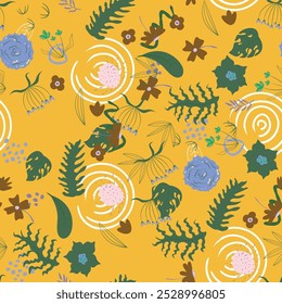 Abstractas plano dibujar a mano patrón floral de fondo. Ilustración vectorial.