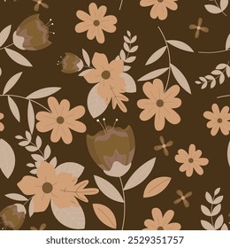 Abstract flat hand draw floral pattern background. Vector illustration.