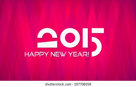 Abstract Flat Happy New Year 2015 Banner with Geometric Background in Shades of Red and Lilac