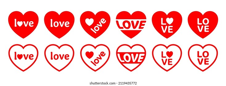 Abstract flat heart shape with love word. Love icon vector design elements for print and decoration design. Modern concept for Valentine's day