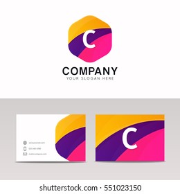 Abstract flat hexagon shape C logo letter iconic sign vector design