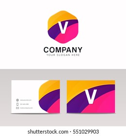Abstract flat hexagon shape V logo letter iconic sign vector design