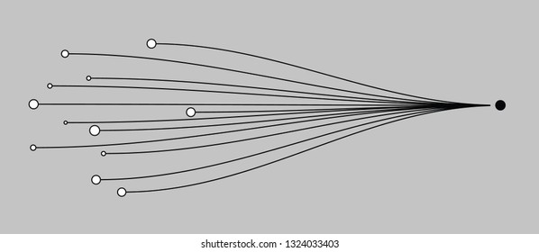 abstract flat icon of connection line between multiple dots to one dot for big data or machine learning diagram
