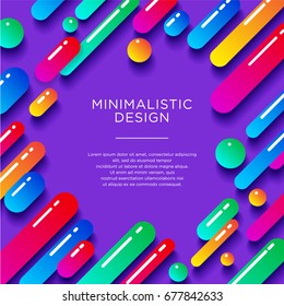Abstract flat illustration. Minimalistic design. Multicolored glossy shapes with shadows on a violet background.