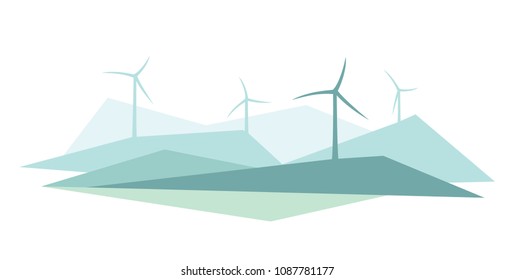 Abstract flat illustration of wind turbines. Vector. 