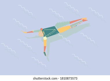 abstract flat illustration of a woman swimming in a swimming pool