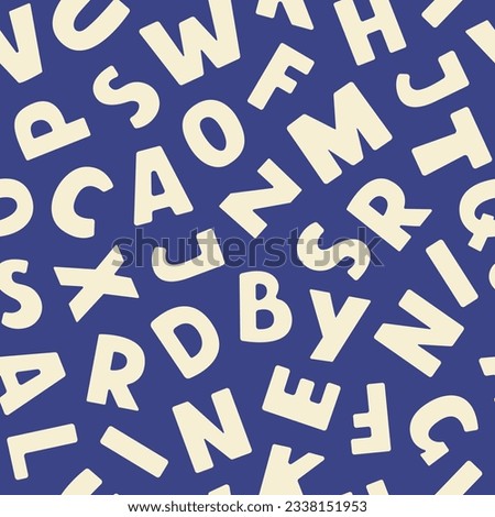 Abstract flat letters seamless pattern. Colorful trendy vector illustration. Beige letters on a blue background