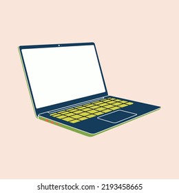 Abstrakter Flachbild-Laptop-Stil. Minimalistische trendige einzelne Illustration für Aufkleber, Patch, Icon, Druck. Gerät, Technologie, Monitor, Tastatur. Arbeiten Sie von zu Hause aus, freiberuflich, Fernunterricht.